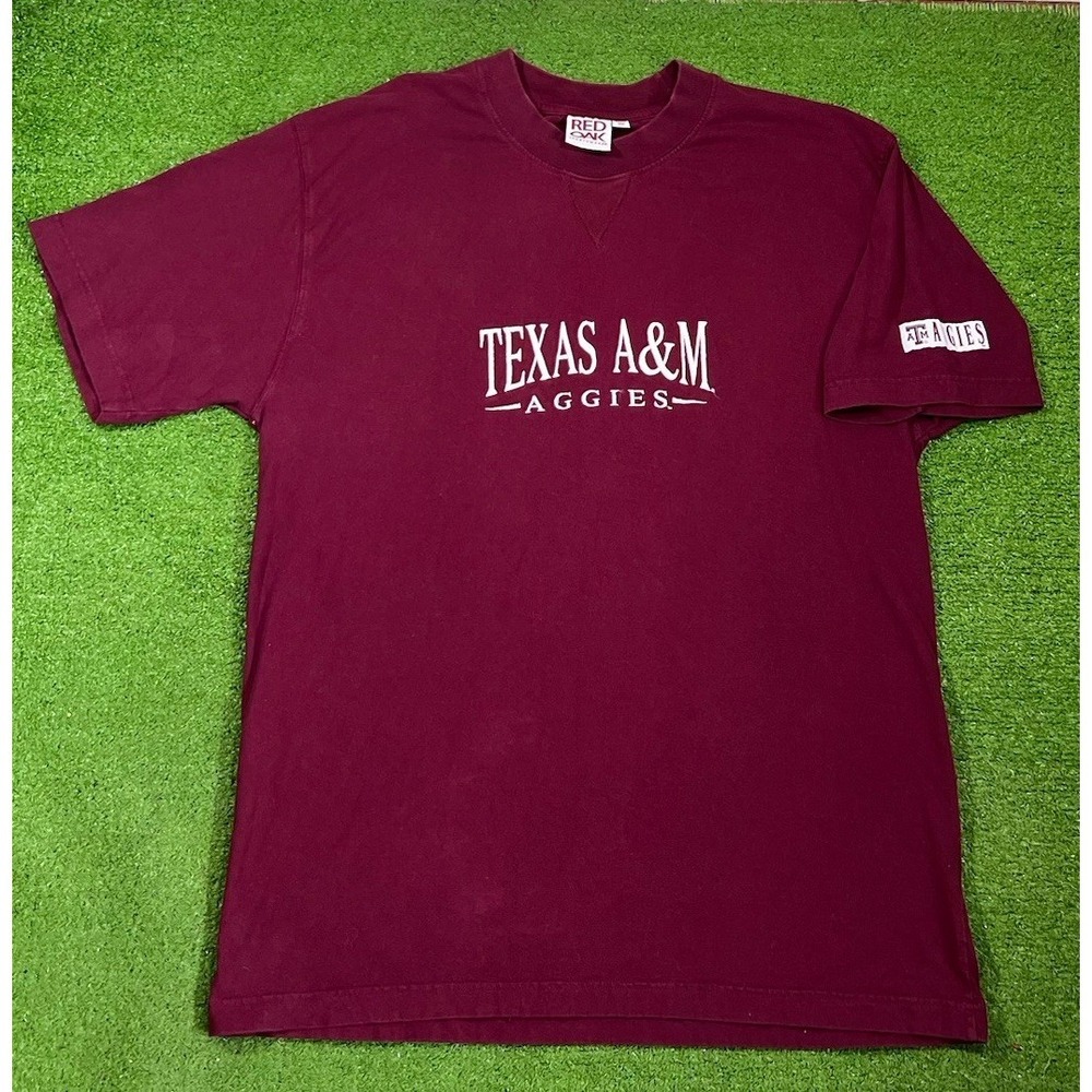 Vintage Texas A&M Shirt XL y2K Aggie Football Red Oak Tee Embroidered Maroon